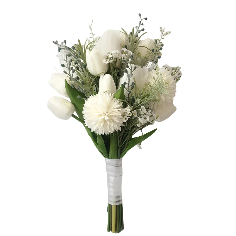 Bridal Boutique Small Hand Hold Bunch For Bridesmaid and Flower Baby Girl White Tulip Wedding Bouquet Ramos De Flores