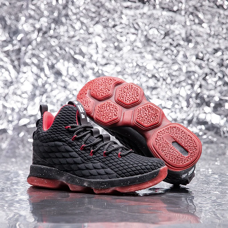 JINBAOKE; Новинка; спортивная обувь с высоким берцем на шнуровке супер звезда Баскетбольная обувь амортизацию противоударный пара Джорджтаун для бега, спорта на открытом воздухе обувь - Цвет: Black Red1