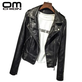 

OMCHION 2019 Hot Sale Soft Faux Leather Jacket Women Brand Spring Autumn Biker Jacket Short Basic Coat Zippers Outwear LMJ18