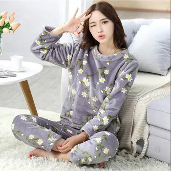

Women Pajamas Set Winter Warm Cartoon Flower Long Sleeve Cute Sleepwear Casual Homewear Female Pyjamas Pijama Mujer Nightdress