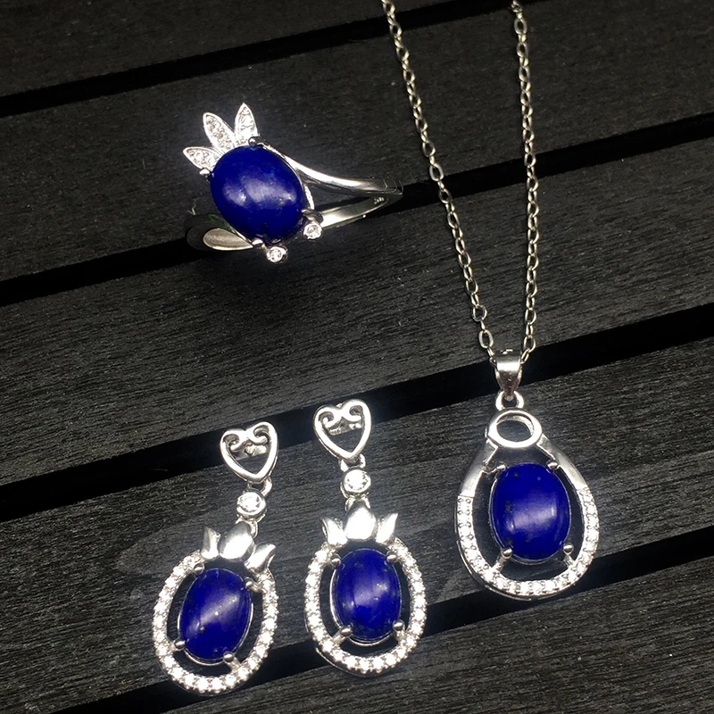 MeiBaPJ натуральный драгоценный камень Lapis модный набор украшений для женщин Настоящее 925 пробы Серебряное очарование изысканные свадебные украшения