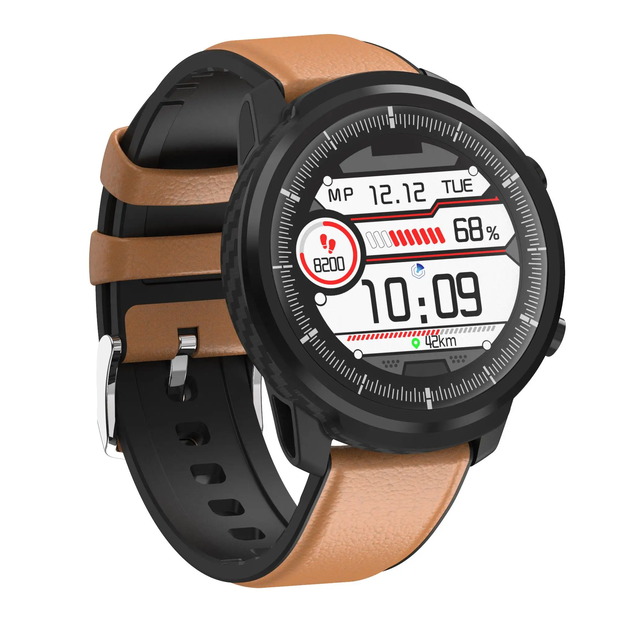 

S10P Full Touch Leather Strap Smart Wristband Men Blood Pressure Oxygen Monitor IP68 Waterproof Smart Watch for iOS/Android