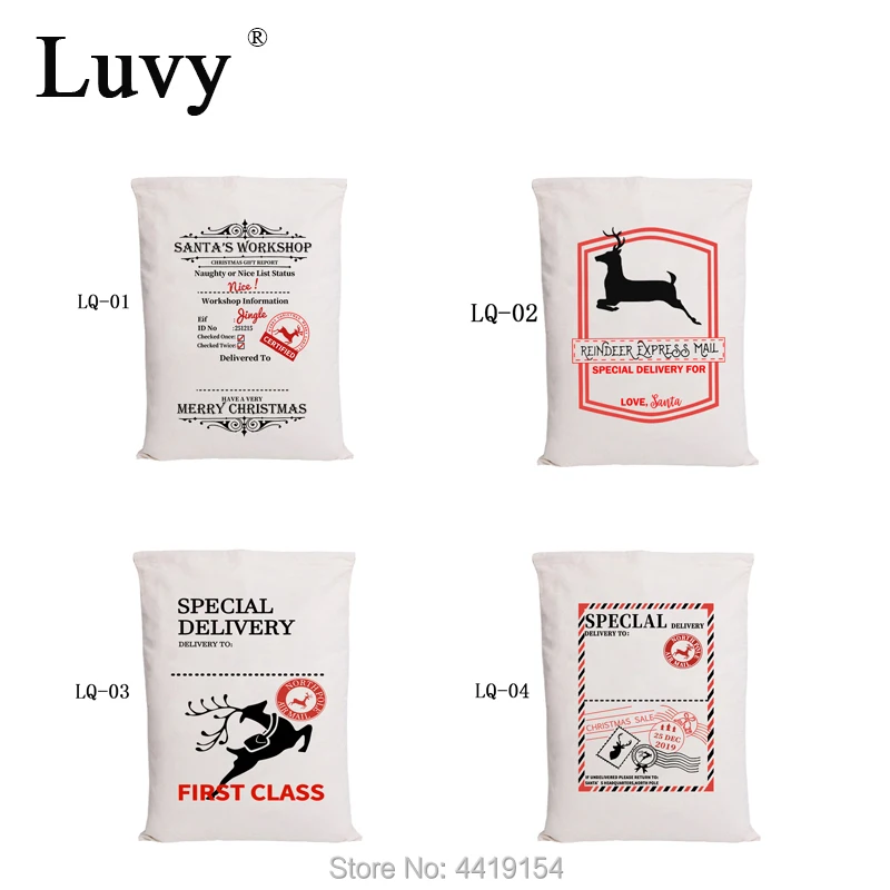 

Luvy Christmas Bag 30pcs/lot Wholesale Santa Sacks 6 Styles Big Santa Claus Party Kids Drawstring Canvas Christmas Gift Bag