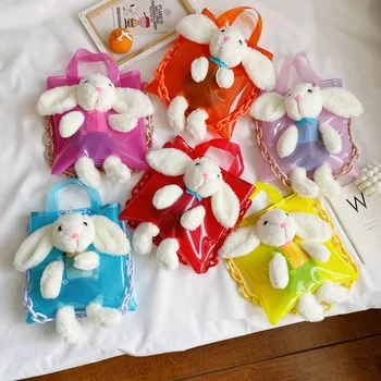 

Little Girls Backpack Stylish Unique Transparent Plush Bear Rabbit Toys For Children Phone Bag Kids Jelly Purses And Handbags