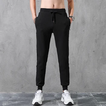 

2019 Knitted cotton pants men elatics waist full length fashion casual breathable sloid color plus size M-3XL homme trousers