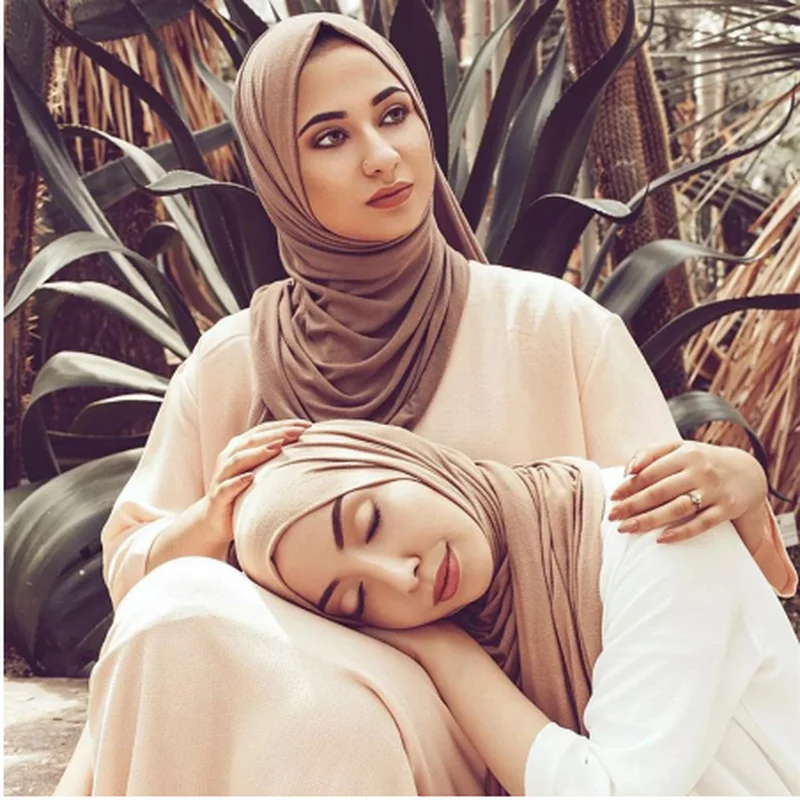 

2019 Muslim Hijab Jersey Scarf Soft Solid Shawl Headscarf foulard femme musulman Islam Clothing Arab Wrap Head Scarves hoofddoek