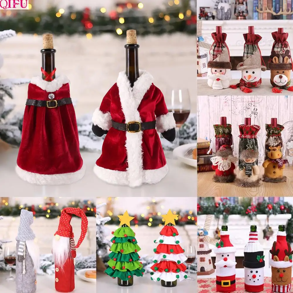 

2019 Christmas Gift Bags Stockings Christmas Presents Holder Santa Claus Bag New Year Socks Decoration Christmas Bottle Cover