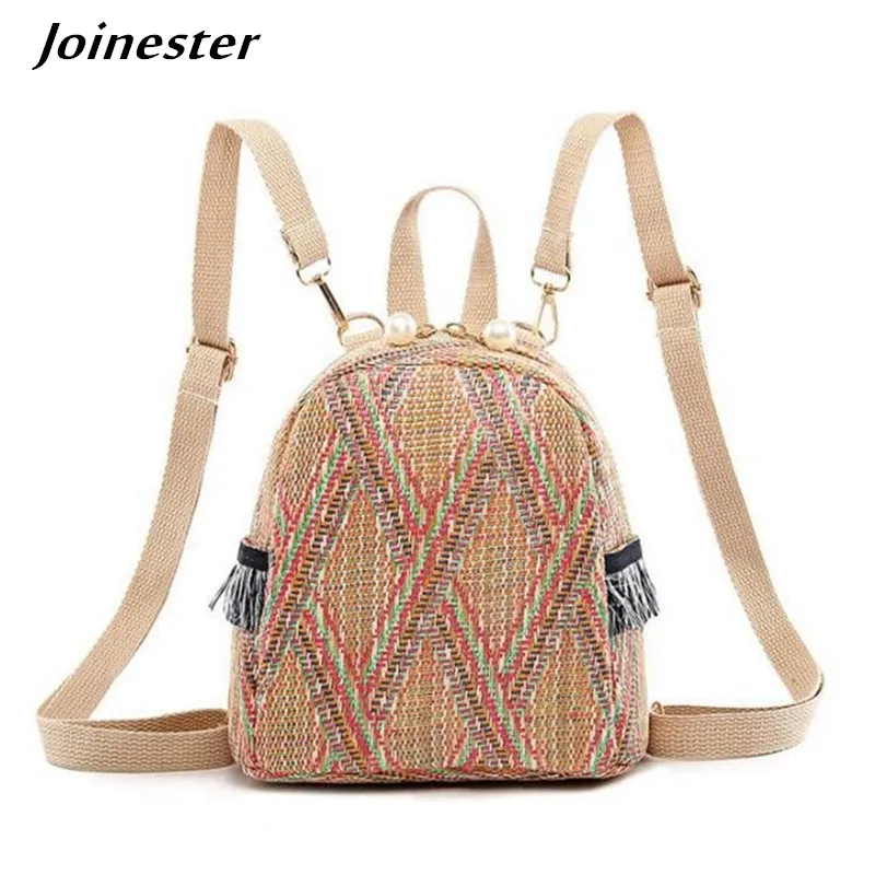 

Straw Woven Backpack Women Casual Bags Stylish Crochet Daypack Fashion Summer Bag Bohemia Beach Bags Girls Travel Outing Purses