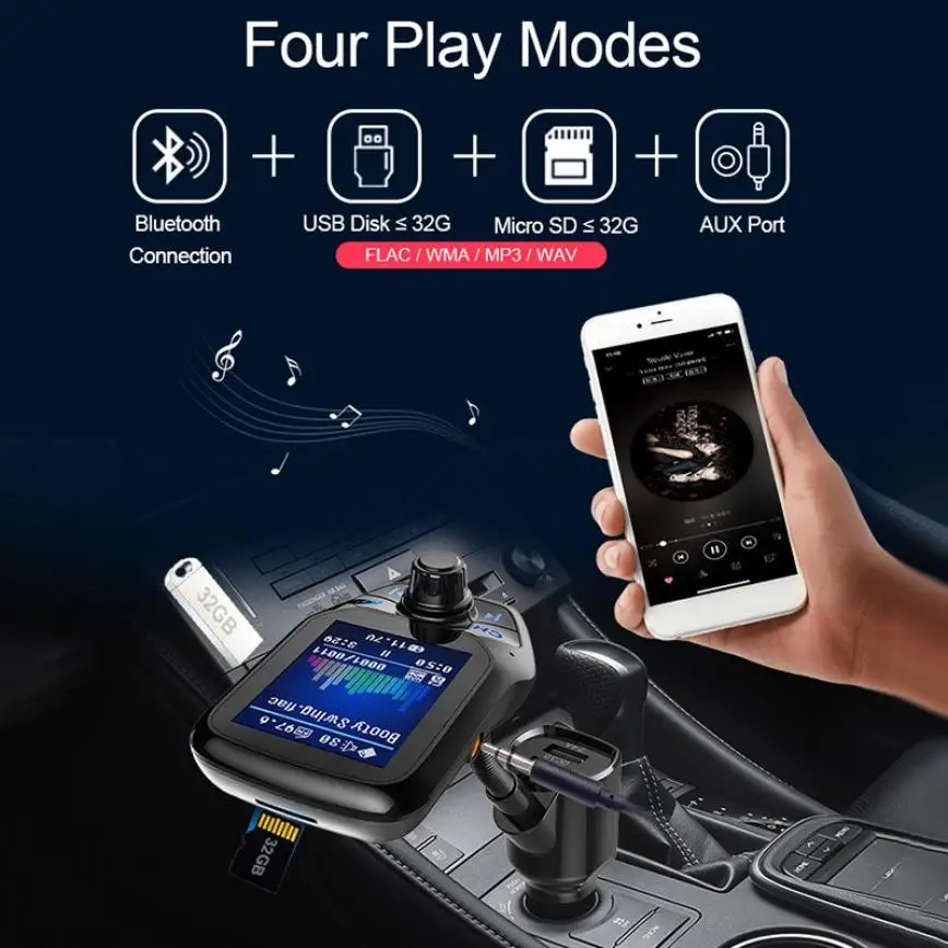 MP3 музыкальный плеер приемник 1,8 дюймов fm-передатчик Bluetooth 5,0 автомобильный три USB QC3.0 зарядное устройство U диск/TF карта без потерь музыка