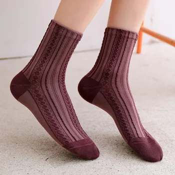 

Vintage Women's Socks Cotton Women Daily Basic Rib Surface Sweet Socks Japan Style Retro Girls Summer Ankle Socks Women