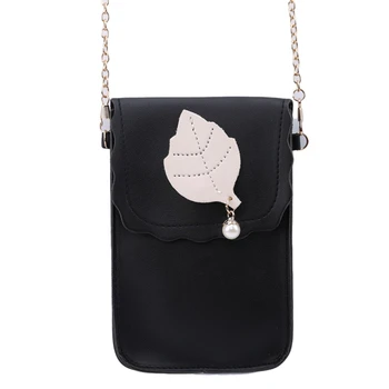 

LKEEP Women PU Leather Flap Messenger Bag Small Leaf Pendant Handbags Simple Style Shoulder Bags Crossbody Bag Clutch Purse