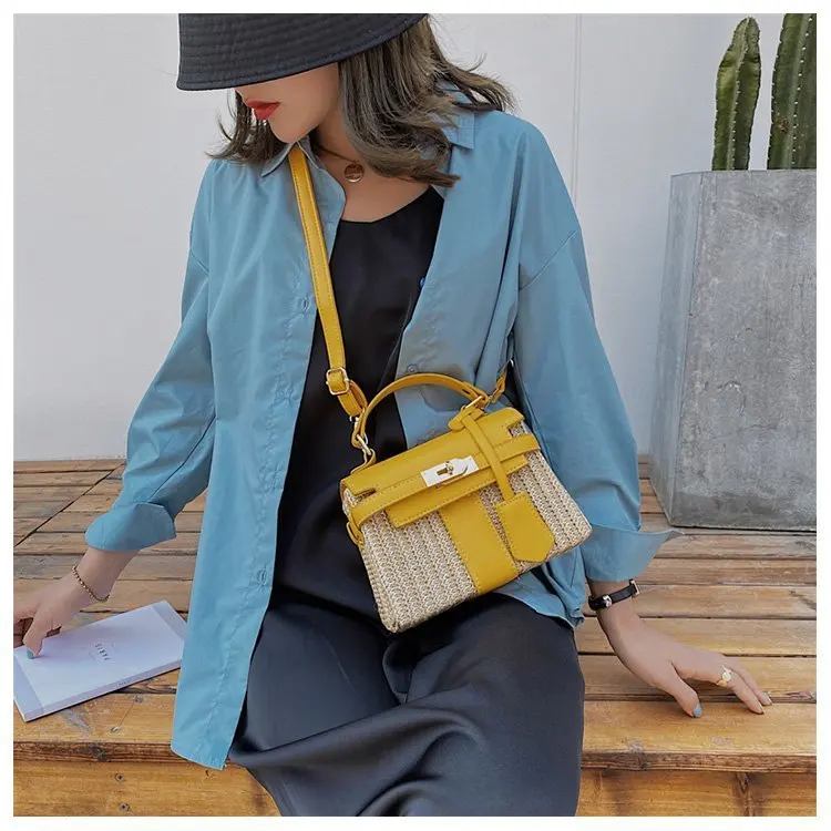 Fashion Summer straw bag Women Handbags Designer Wicker Woven Hobo Bag tote beach bag PU 2022 Summer New Flap Crossbody Bag