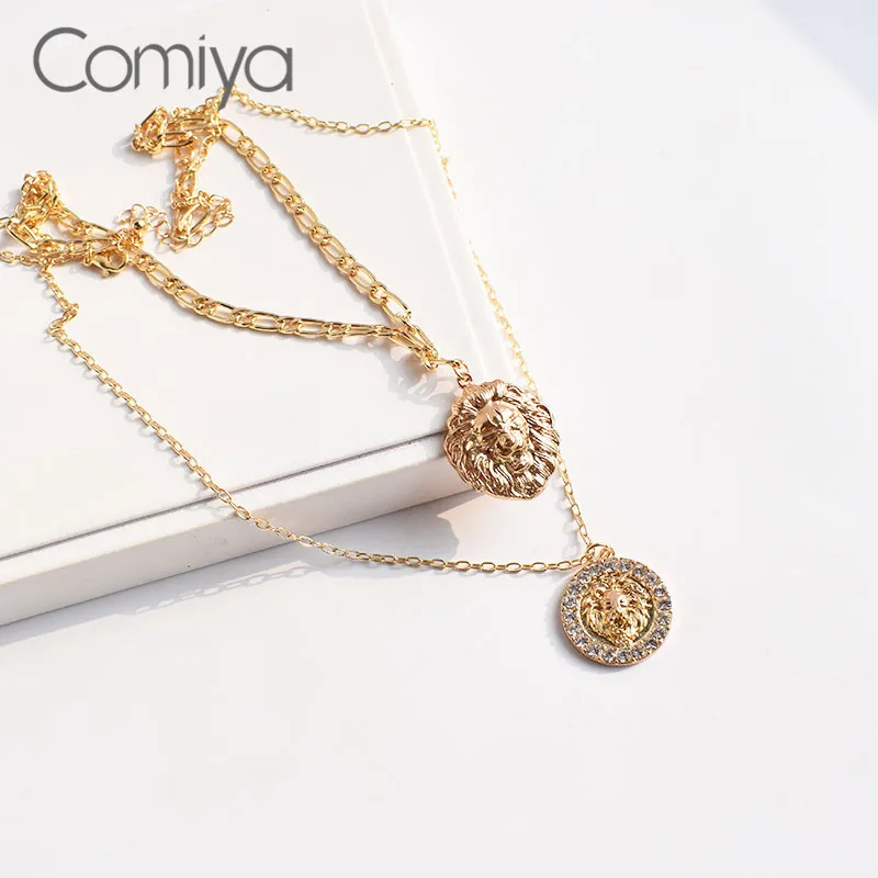 Comiya индийское ожерелье для женщин Золотой Серебряный цвет двойной слои кулон Львы Femme Мода Кристалл Collare корейские ожерелья