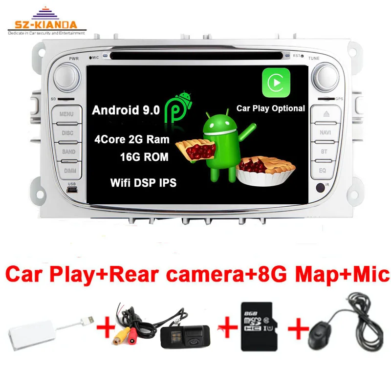 Car Play 4 Core Android 9,0 автомобильное воспроизведение автомобильное радио DVD GPS для FORD Focus S-MAX Mondeo C-MAX Galaxy wifi Bluetooth 3g управление рулем Canbus - Цвет: Car Play 4 Core