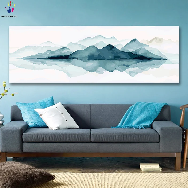 

DIY colorings pictures by numbers with colors Blue waves scenery landscape picture drawing painting by numbers framed Home