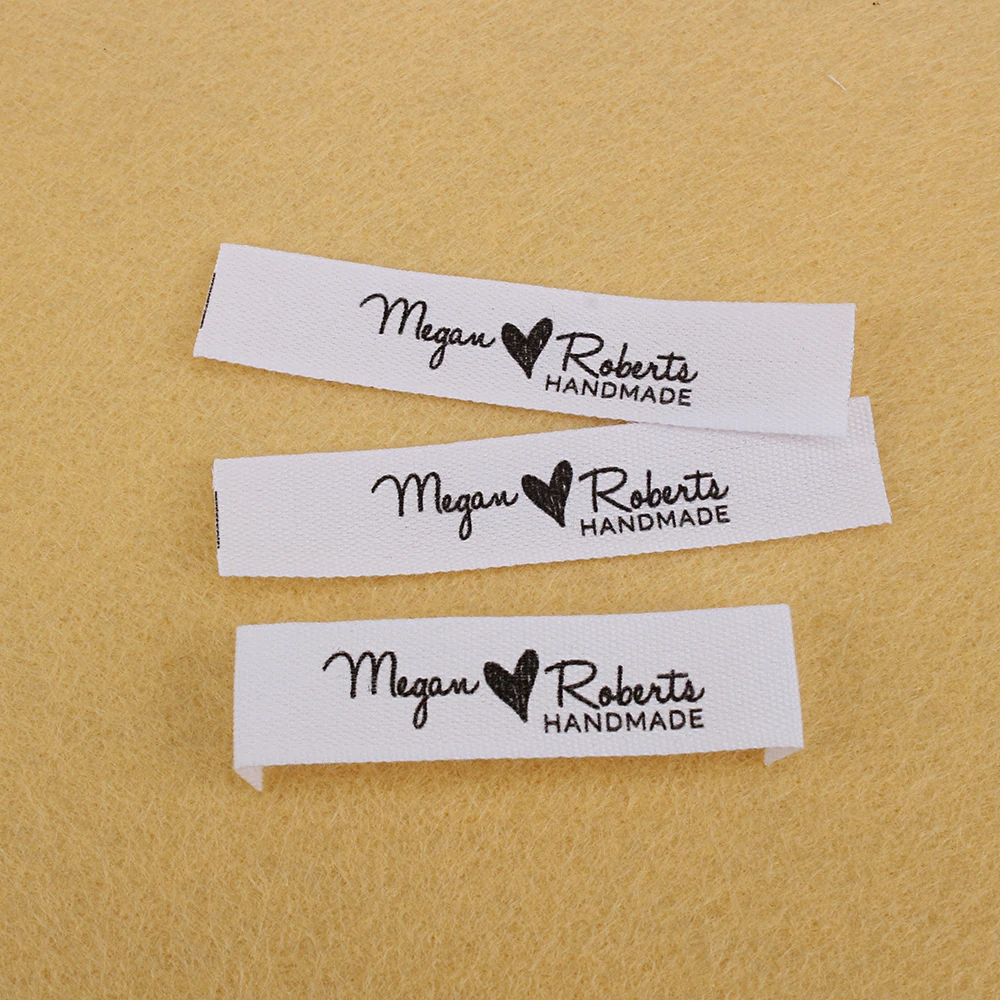 Sewing Labels, Personalized Brand, Clothing Tags, , Business Name, Heart, White Fabric, Cotton, MD5033