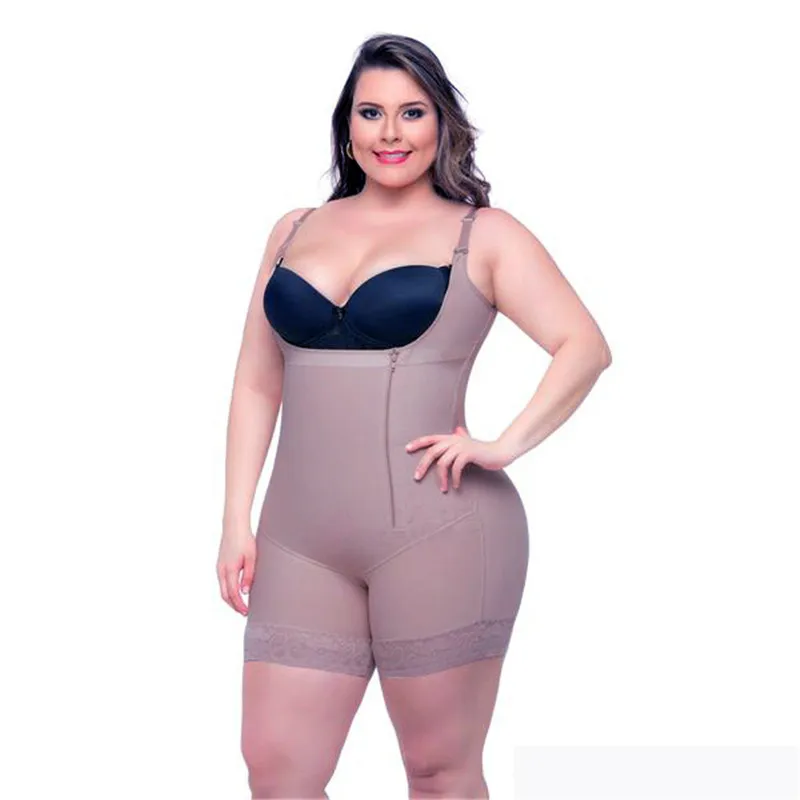 Plus Size 6XL Latex Women's Body Shaper Post Liposuction Girdle Clip Zipper  Bodysuit Lace Vest Waist Shaper Reductoras Shapewear