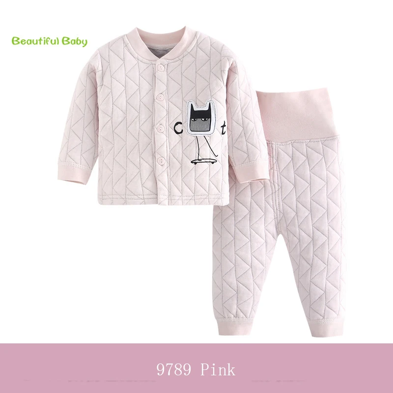 9789 Pink Комплект одежды для малышей, 2 предмета, куртки, пальто+ штаны, весенне-осенняя плотная Одежда для новорожденных, осенняя одежда из чесаного хлопка для мальчиков и девочек, новая Born-3T - Color: 9789 Pink