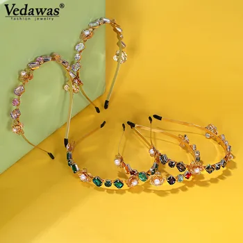 

Vedawas 2020 New Elegant Hair Hoop Bohemia Fashion Simple Colored Crystal Small Hair Bands Statement Texture Hair Accessories