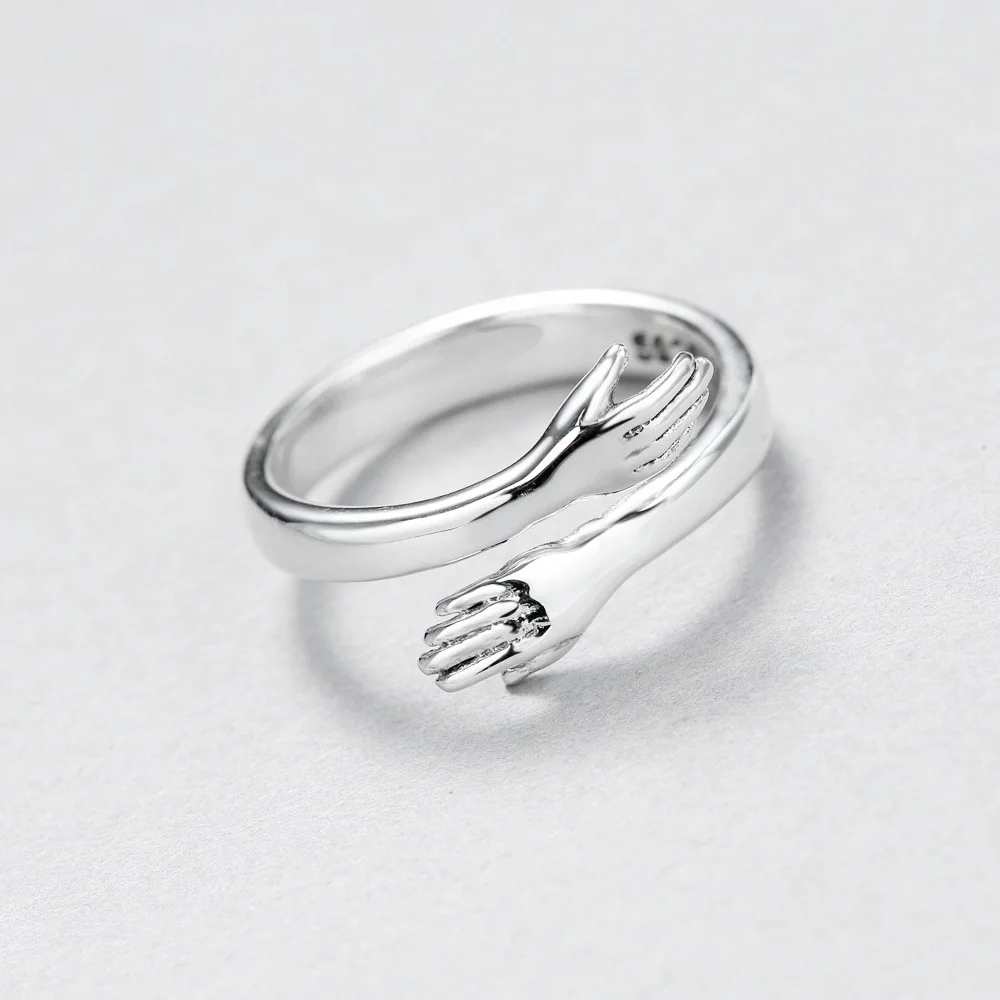 Couple-Rings Engagement-Ring Gifts Wedding Silver-Plated Vintage Love-Hug Simple Jewelry