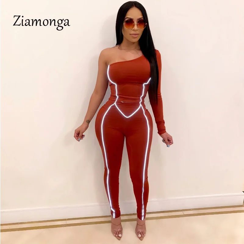 Ziamonga, Женский обтягивающий комбинезон, светоотражающий, в полоску, из кусков, для фитнеса, боди, новинка, женский сексуальный комбинезон для тренировок