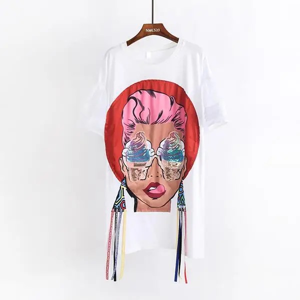 Футболка с круглым вырезом и расклешенными рукавами модная Повседневная белая