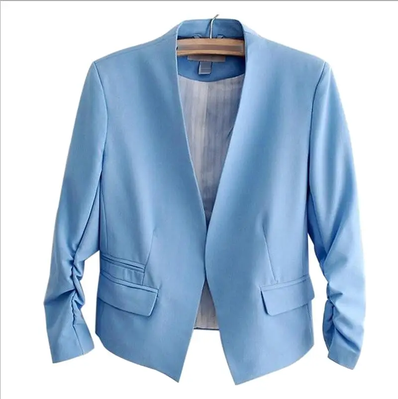 Blue Женские блейзеры и куртки розовый короткий яркий Блейзер Офисная Женская куртка блейзер Feminino женские топы блейзеры Mujer - Цвет: Blue