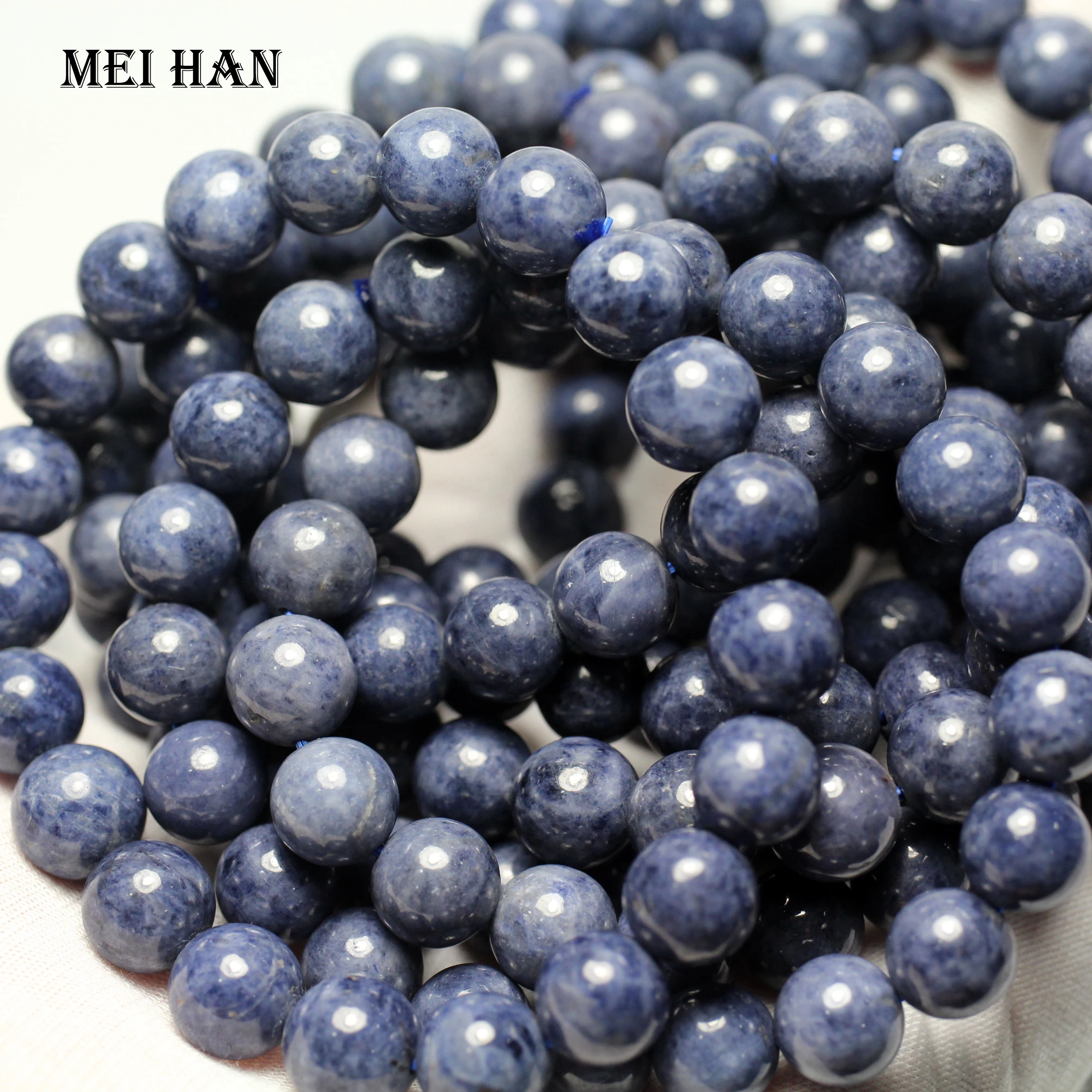 Meihan(20 бусин/браслет) А+ натуральный 9-9,5 мм синий сапфир Гладкие Круглые бусины для изготовления ювелирных изделий дизайнерский браслет