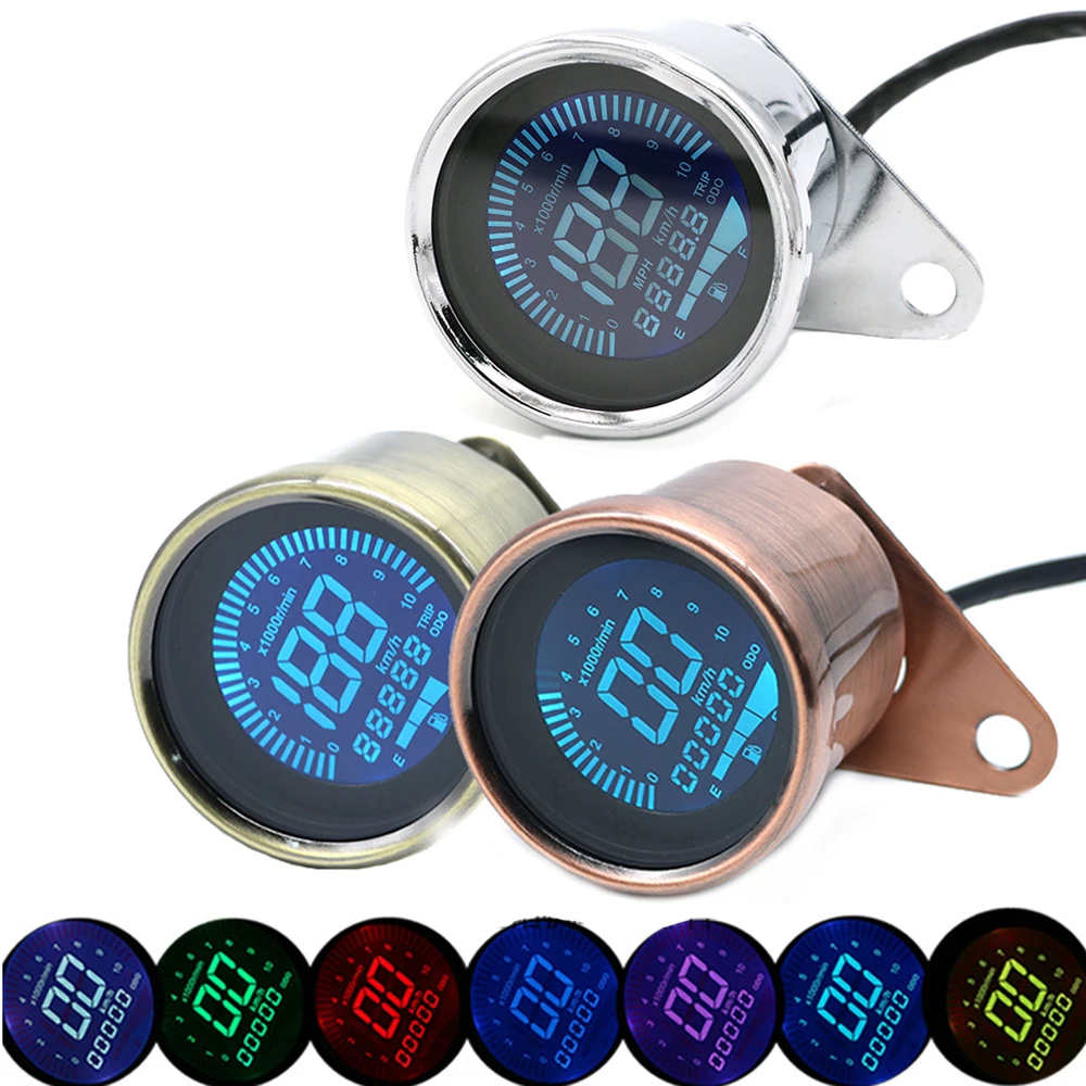 

Motorcycle Cafe Racer LED Digital Speedometer Tachometer 12v Universal LCD Display Instrument Oil Level Odometer Gauge 4 Colors
