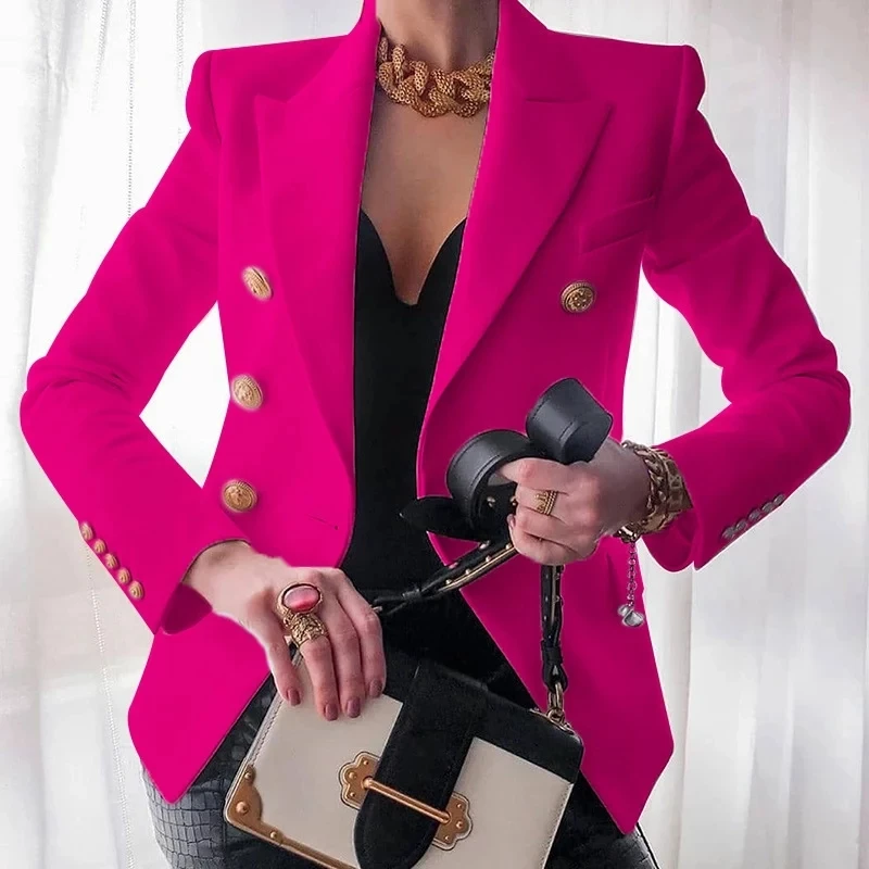 Женский офисный Блейзер Fushia S XXL двубортный золотистого цвета с пуговицами