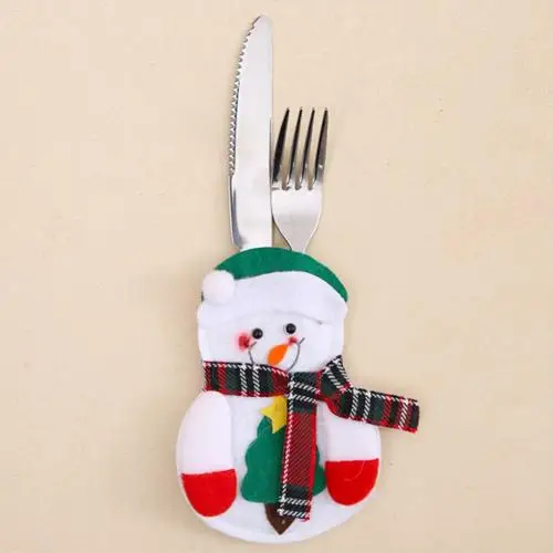 Snowman Xmas Tree Рождественская Фигурка Санта Снеговик Олень декор для обеденного стола столовые приборы чехол для столовых приборов Рождественская тема декор стола милый дизайн - Цвет: Snowman Xmas Tree