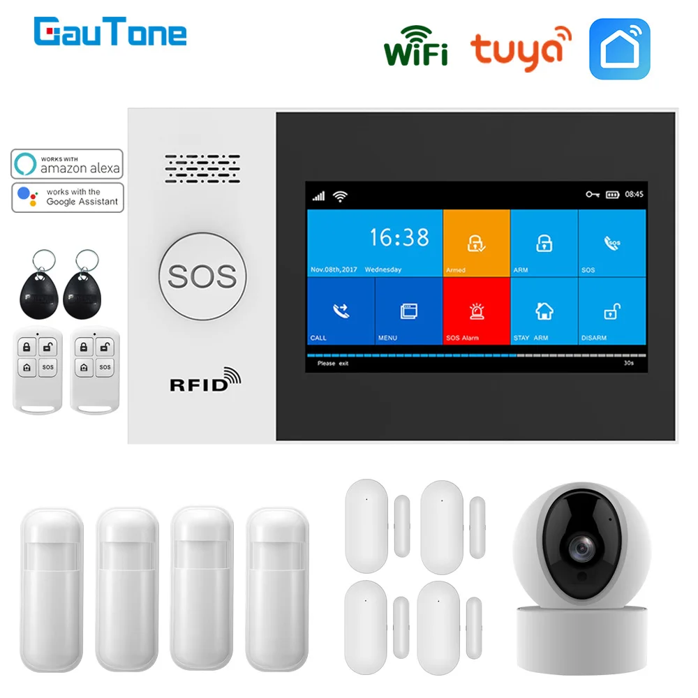 GauTone-sistema de alarma PG107, Wifi/GSM para ALARMA DE SEGURIDAD PARA EL HOGAR, Compatible con aplicación remota Tuya, Compatible con cámara IP