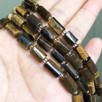 

Natural Faceted Cylinder Yellow Tiger Eye Stone Beads Loose Spacer Beads For Jewelry Making DIY Bracelet Necklace 7.5Inch 8x11mm