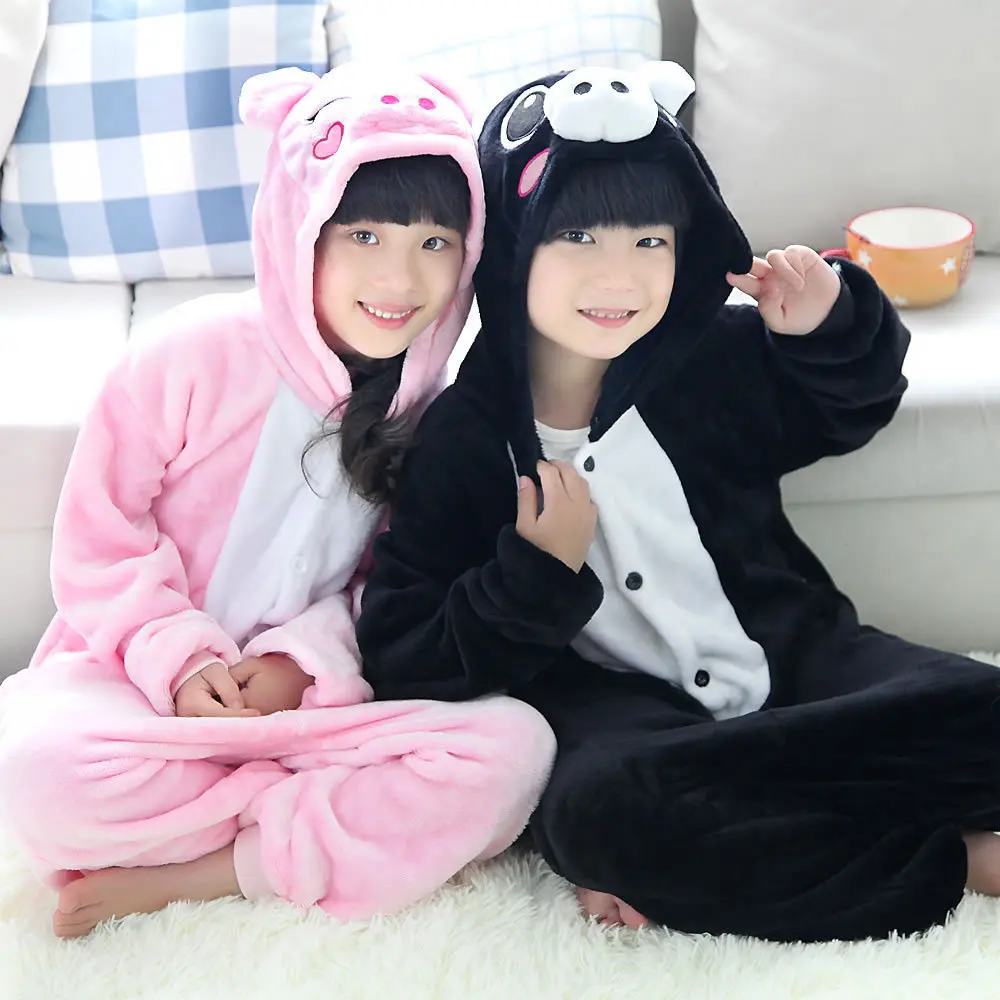 Flannel Pyjamas Kids Cosplay Cartoon Animal Kigurumi Pink Black Pig Pajamas Children Onesie Pijama Girls Boys Sleepwear Costume Flannel Pyjamas Kids Cosplay Cartoon Animal Kigurumi Pink Black Pig Pajamas Children Onesie Pijama Girls Boys Sleepwear Costume