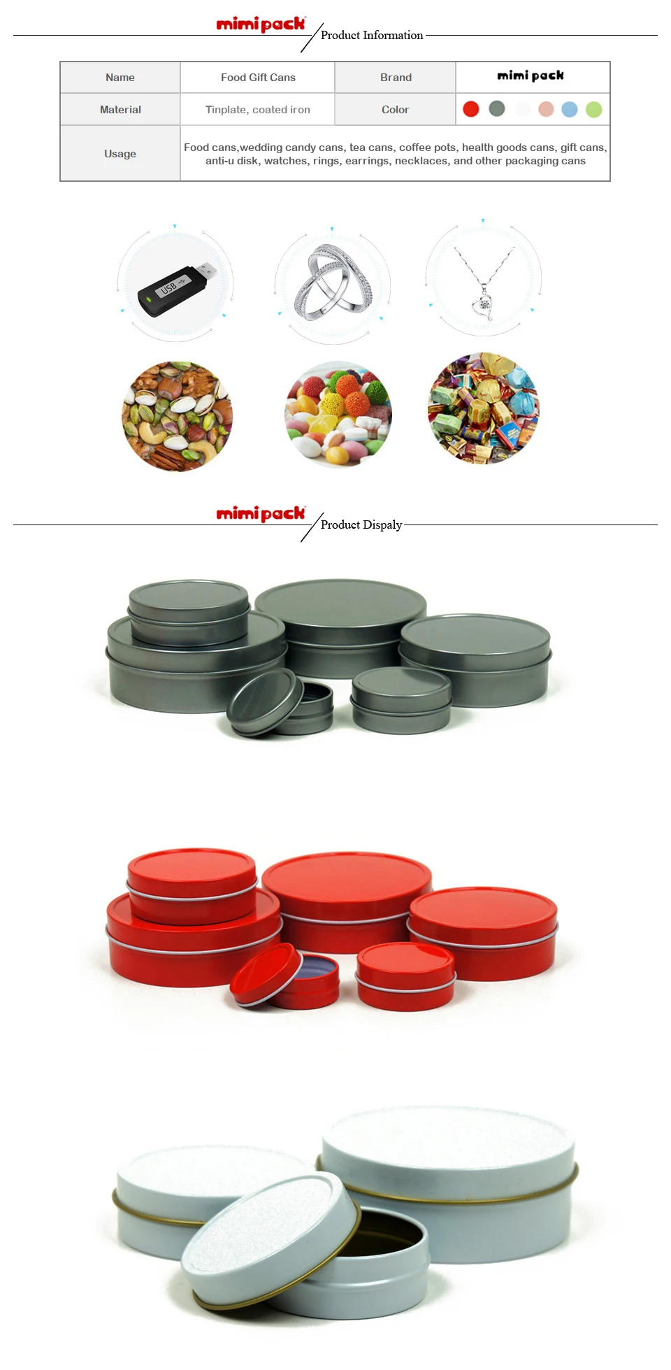 mimipack Set of 24 Metal Sealed Containers Shallow Round Shaped Tinplate Cans Tin Boxes for Candy, Chocolate, Candles