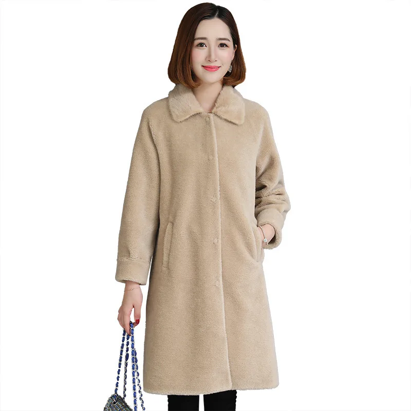 

MLCRIYG Women Sheep Shearing Coats Real Wool Fur Coat Natural Mink Fur Collar 2020 Long Thick Warm Winter Female Jacket YQ321