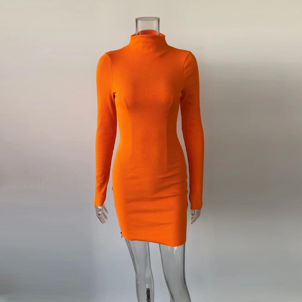 Tecnología dígito Hacia atrás Xllais Thick Cotton Material Orange Dresses Women Side Zippers Long Sleeve  Ribbed Vestidos Ladies Club Black Tight Mini Dress - Dresses - AliExpress