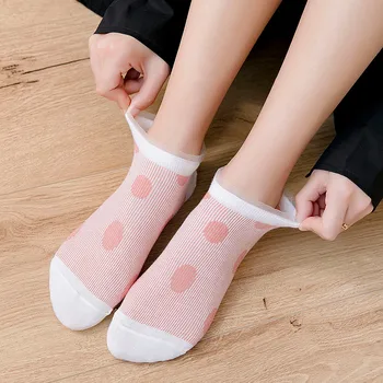 

Women Cotton Fashion Lace Dot Socks Female Ruffle Short Socks Kawaii Casual Summer Girls Boat Socks Cute