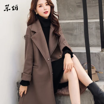 

Women Medium Long Cotton Coat Casual Loose Fit Belt Turn-down Collar Jacket Coats Outwear Female