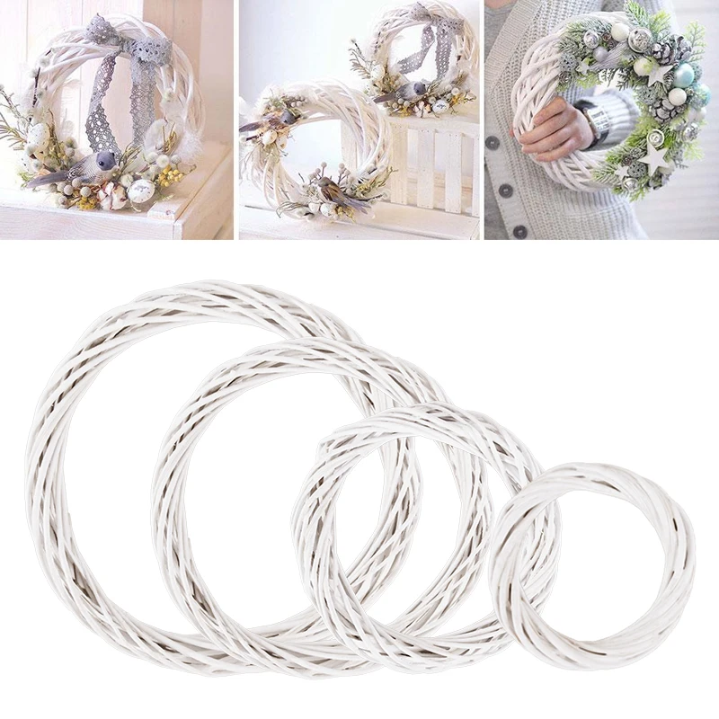 10-30cm White Rattan Wreath Ring DIY Easter Egg Decor Artificial Flower Garland Happy Easter Party Gifts Wedding Home Decoration