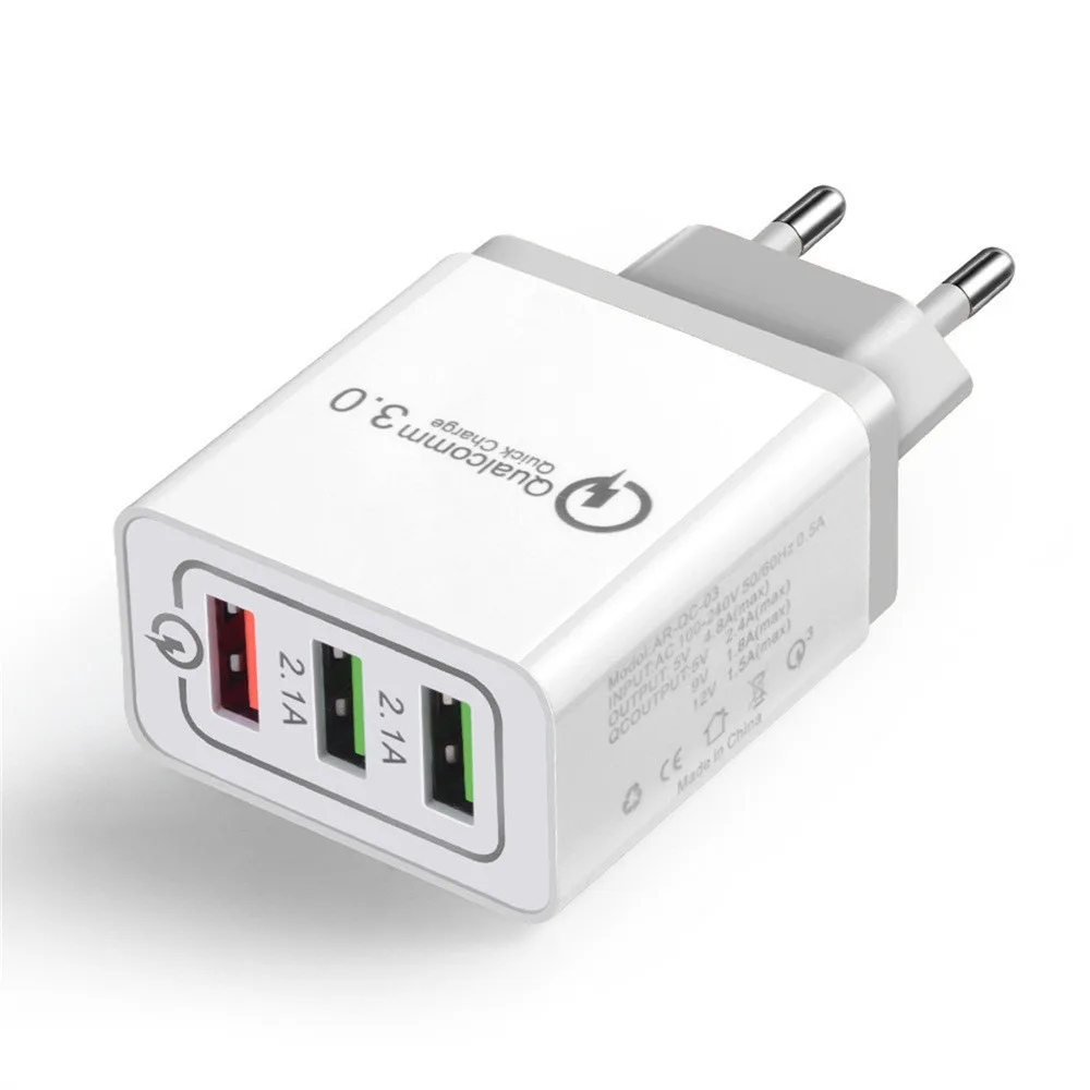 USB зарядное устройство 30 Вт 3 USB порта быстрое зарядное устройство QC 3,0 USB настенное зарядное устройство с европейской вилкой AC адаптер питания для путешествий для iPhone/Samsang 19 октября