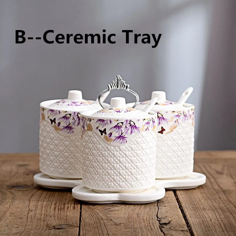 B-Ceramic Tray Uniho баночка для специй, соли и перца кухонные аксессуары керамический контейнер для специй коробка для приправ Бытовая коробка для хранения специй Органайзер - Цвет: B-Ceramic Tray