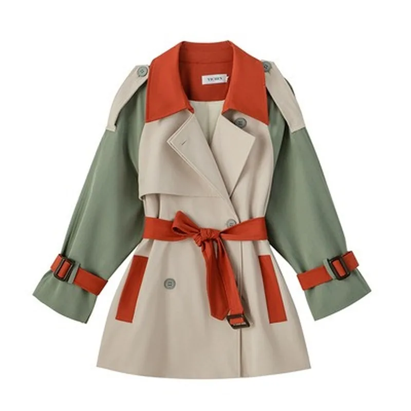 

2020 New Style for Autumn and Winter Windbreaker Women's Long Short High-End Temperament Contrasting Color Tooling Jacket