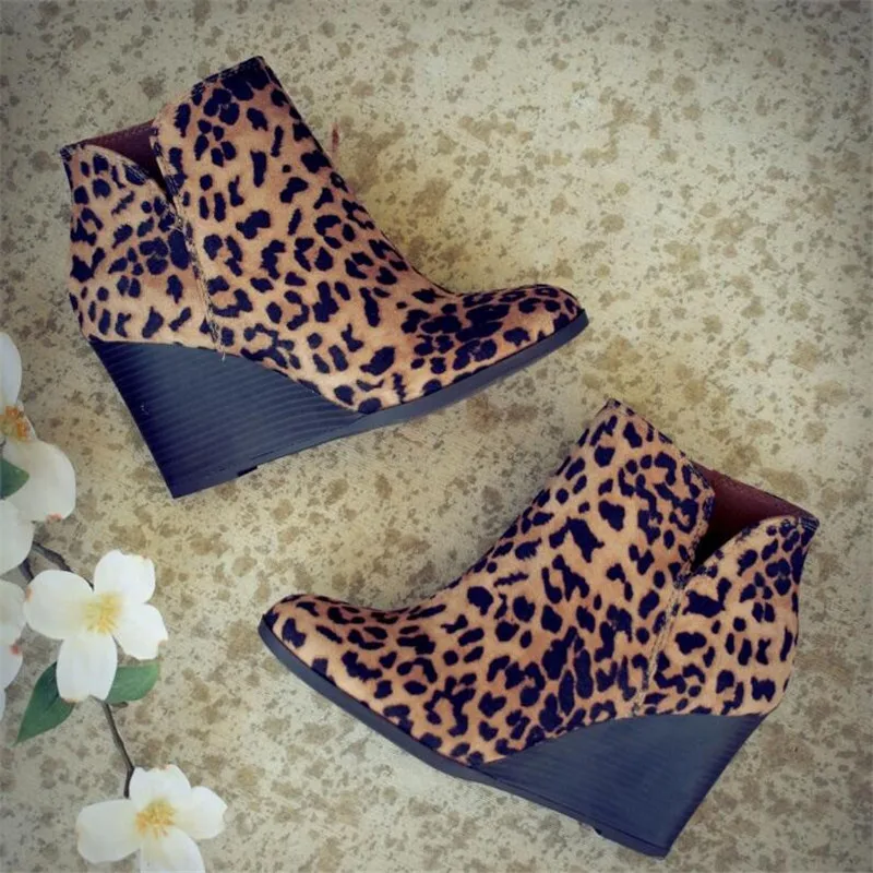 Botas de invierno de leopardo botas de tobillo de encaje calzado de plataforma tacones altos cunanas zapatos de mujer