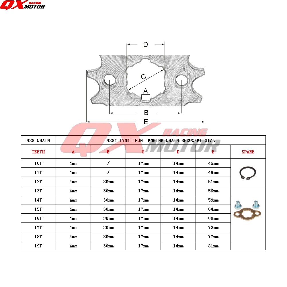 428 428H Chain 17mm 10 -19 Teeth Front Engine Sprockets For Taotao Kayo BSE Xmotos Apollo SSR 110 125cc Dirt Pit Bike ATV Quad