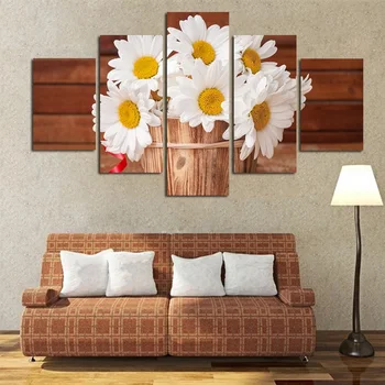 

5 Pieces/Set Daisy Rose Various Flowers Modern Unframed Painting Modular Picture Plant Vase Canvas Wall Art Home Decor