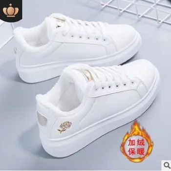 

Little white shoes women's shoes 2019 flat spring and autumn board shoes white shoes autumn and winter warm plus velvet shoes