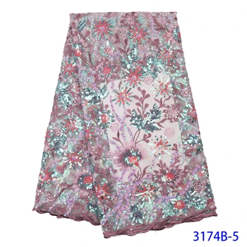 

Latest Tulle Lace Fabric High Quality Mesh Lace Fabric With Beads Stone French Lace Fabrics For Aso Ebi LD3174B-5