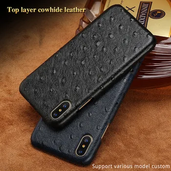 

LANGSIDE Genuine Leather Case for LG G7 G5 V30 V40 Luxury Ostrich Leather Texture Top Cowhide Leather Handmade Custom Back Cover