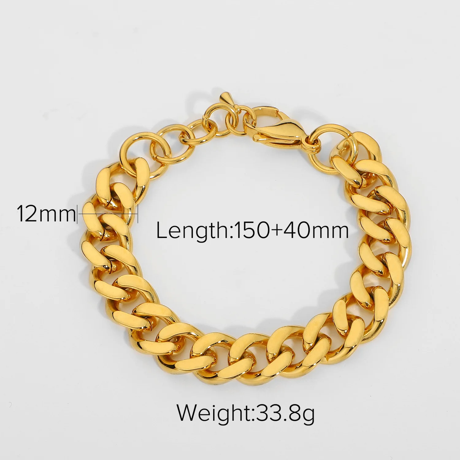 12mm Wide Cuban L Chain Bracelet 